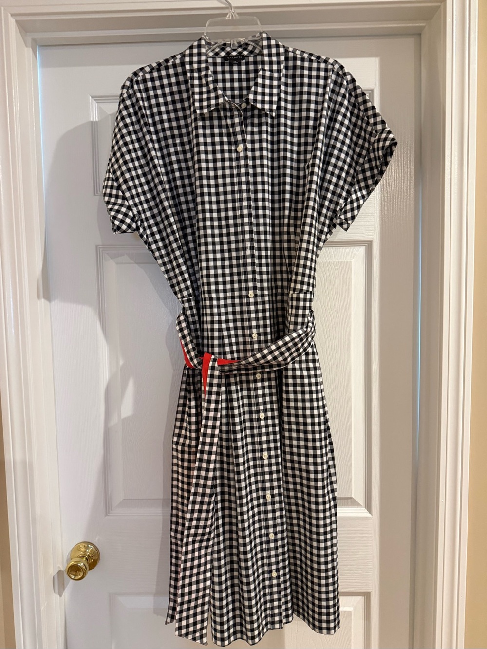 Talbots Black and White Gingham I Midi Shirt Dress with Reversible Belt